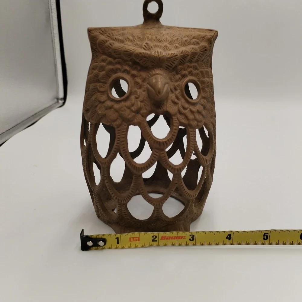 Vintage Solid Brass Owl Lantern Candle Holder Pierced Cutout Korea 70s